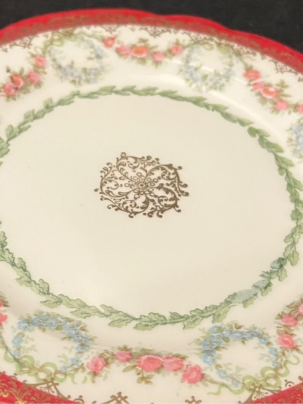VTG Imperial Crown Dainty Floral Wine Trim 6” Plates Made in Austria Set of 3